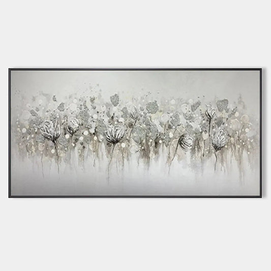 Silver Mist – Minimalist Floral Oil Painting, view 1