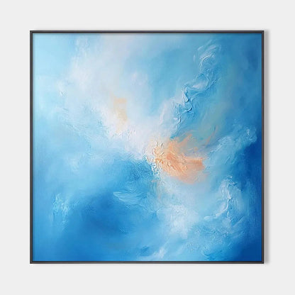 Skyscape Serenity hand-painted ocean blue and peach textured coastal abstract painting rolled canvas option