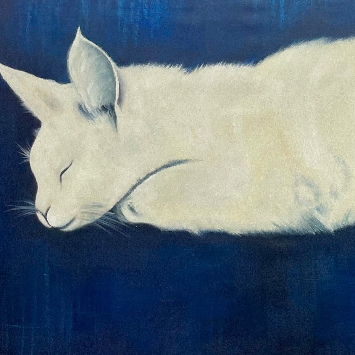 Sleeping White Cat Panoramic – Cat Oil Painting, view 4