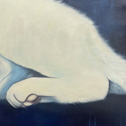 White Cat Oil Painting – Sleeping White Cat Panoramic