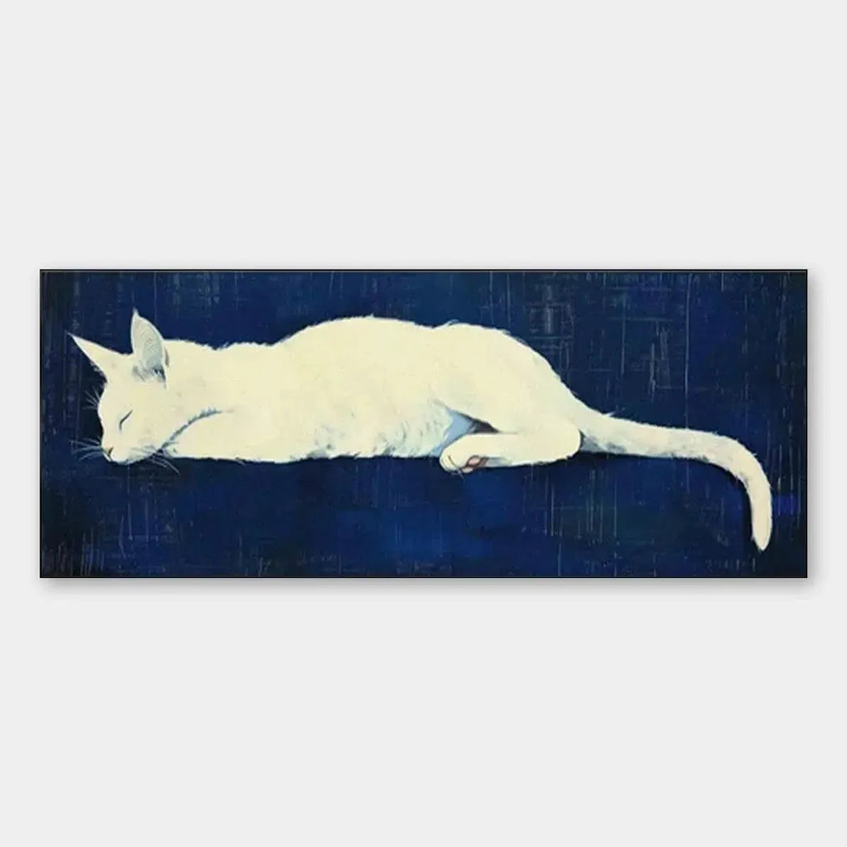 Sleeping White Cat Panoramic – Cat Oil Painting, view 1