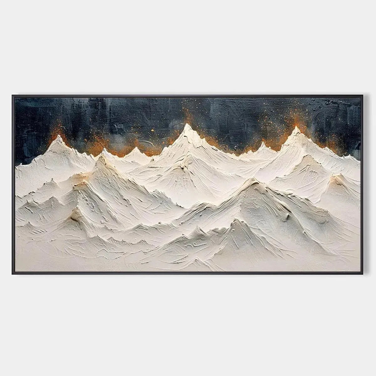 Snowy Peaks hand-painted white and gold textured mountain landscape painting rolled canvas option