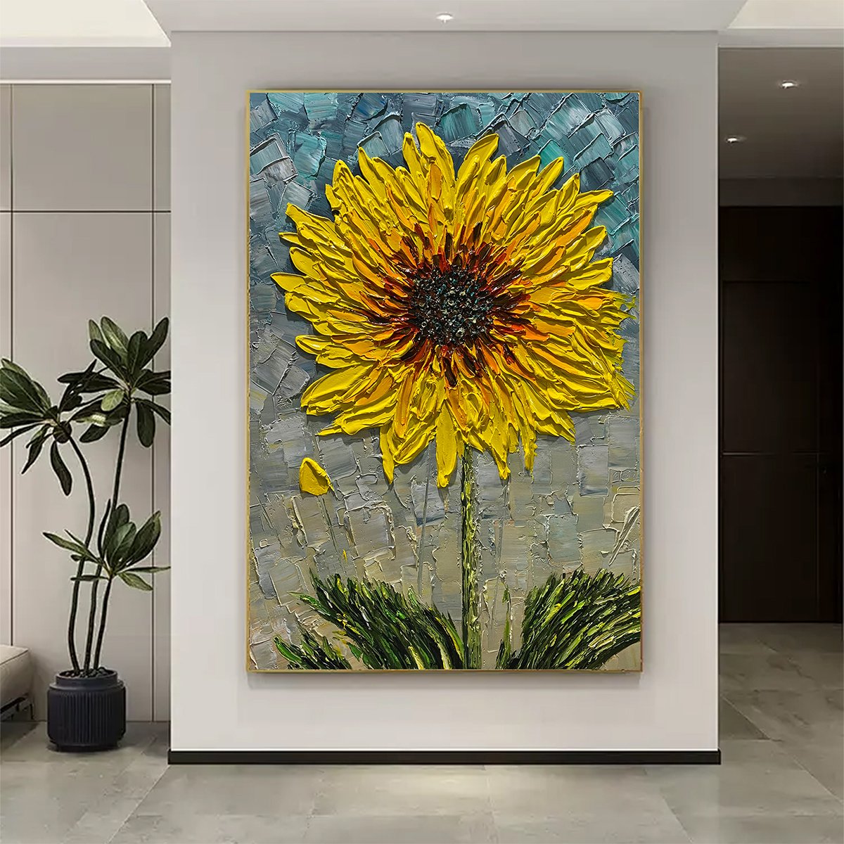 Solar Bloom – Sunflower Impasto Oil Painting, view 5