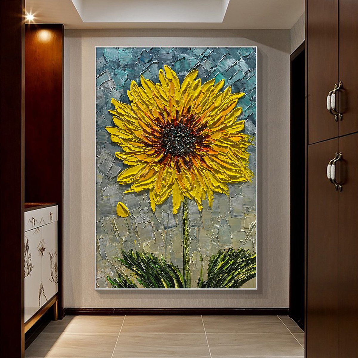Solar Bloom – Sunflower Impasto Oil Painting, view 2