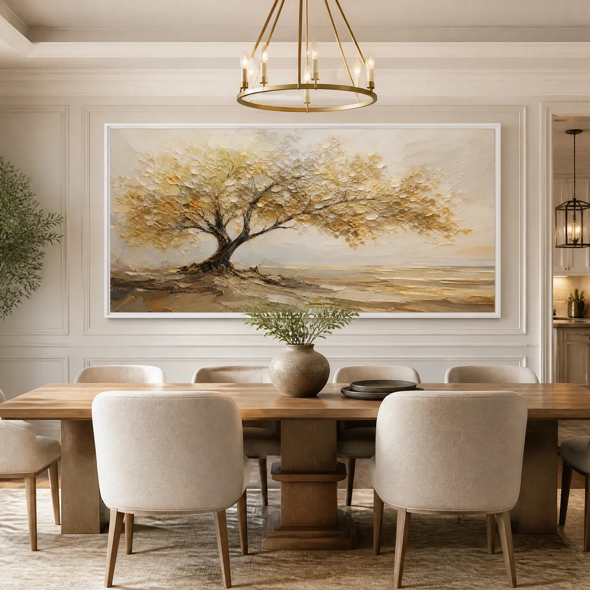Solitary Sand Tree hand-painted beige and sand textured tree painting