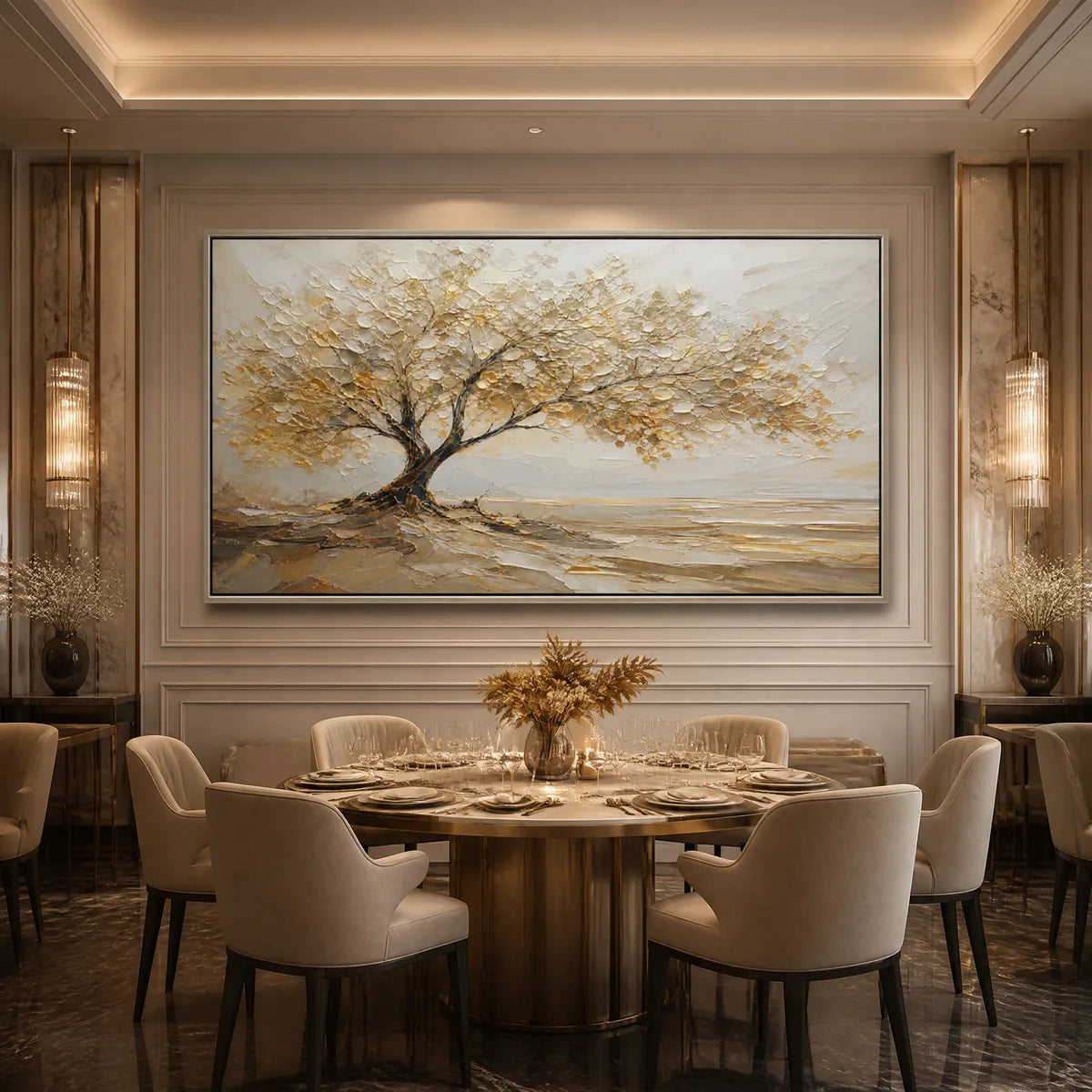Solitary Sand Tree hand-painted beige and sand textured tree painting