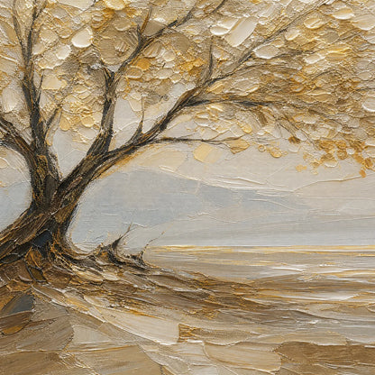Solitary Sand Tree hand-painted beige and sand textured tree painting