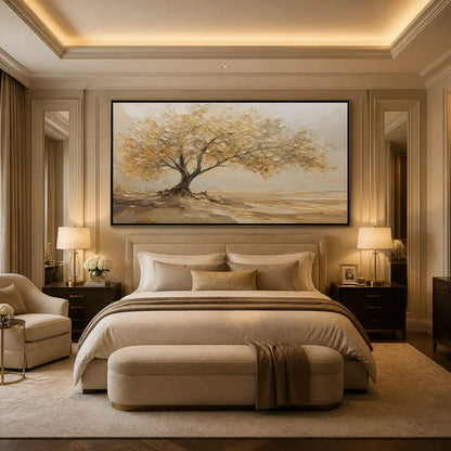 Solitary Sand Tree hand-painted beige and sand textured tree painting