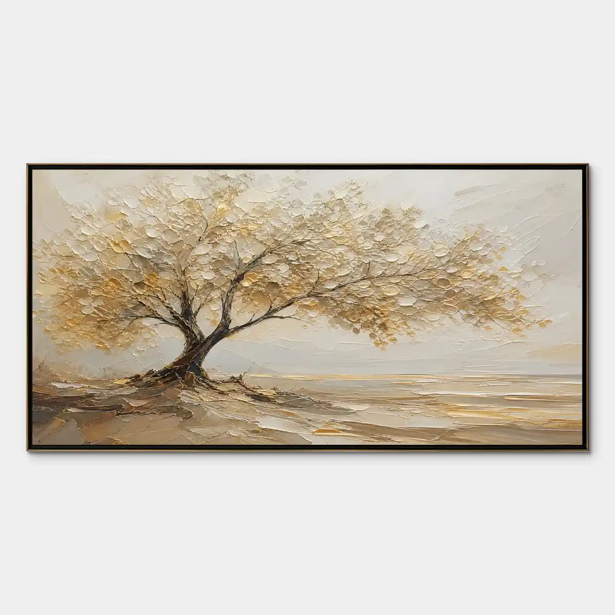 Solitary Sand Tree hand-painted beige and sand textured tree painting