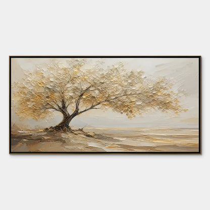 Solitary Sand Tree hand-painted beige and sand textured tree painting