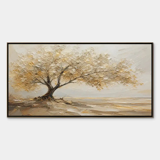 Solitary Sand Tree hand-painted beige and sand textured tree painting
