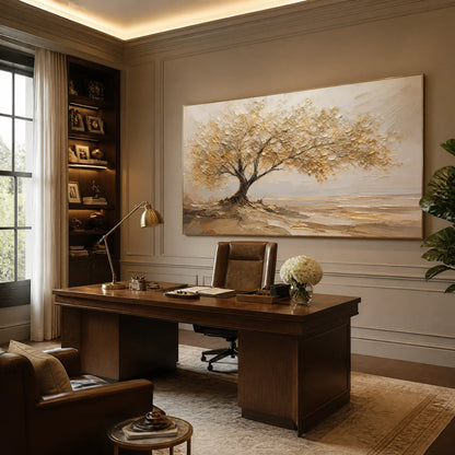 Solitary Sand Tree hand-painted beige and sand textured tree painting