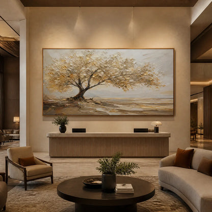 Solitary Sand Tree hand-painted beige and sand textured tree painting