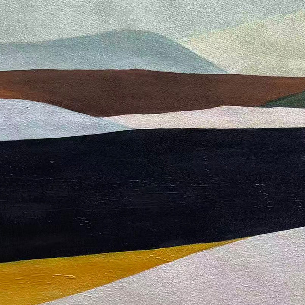 Solitary Figure hand-painted slate blue, ivory and soft grey textured abstract mountain painting rolled canvas option
