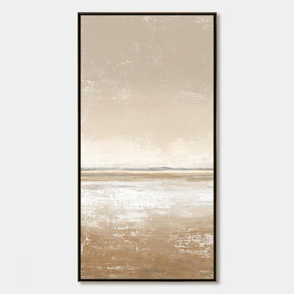 Solitude hand-painted white, beige, sand and earth brown textured coastal abstract painting rolled canvas option