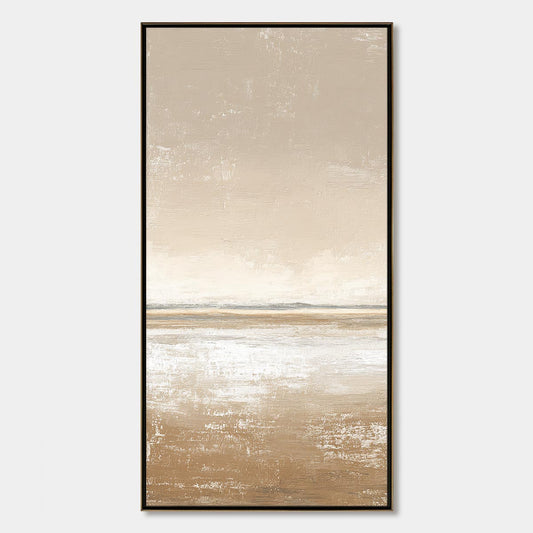 Solitude hand-painted white, beige, sand and earth brown textured coastal abstract painting rolled canvas option