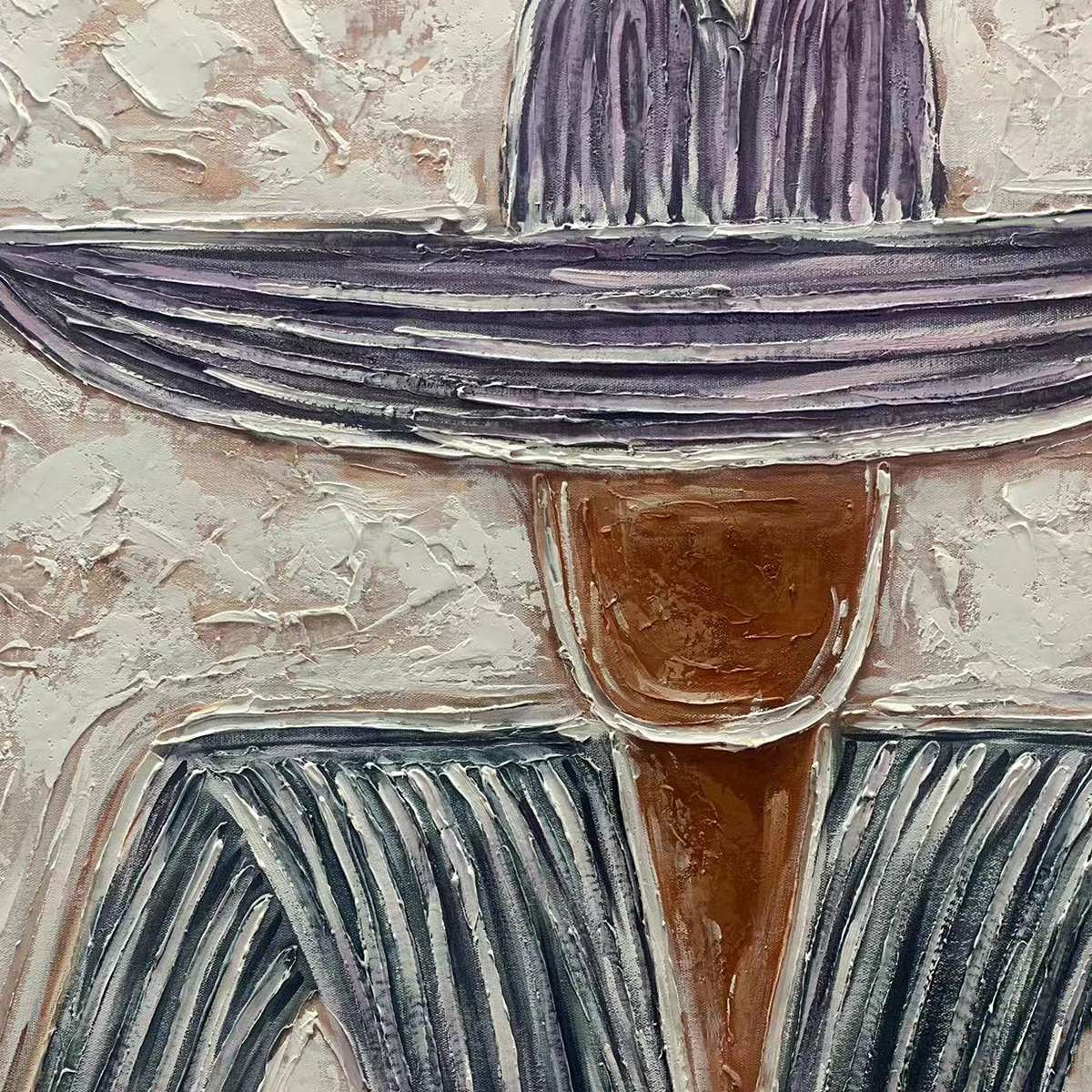 Sage and Blush Minimalist Silhouette Figurative Oil Painting – Sombrero Duet