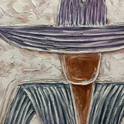 Sage and Blush Minimalist Silhouette Figurative Oil Painting – Sombrero Duet