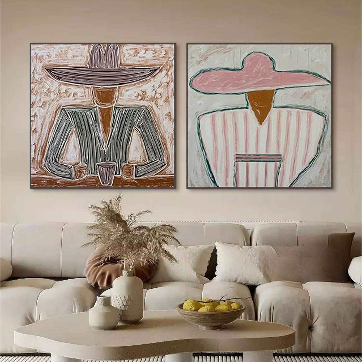 Sombrero Duet – Minimalist Silhouette Impasto Oil Painting, view 2