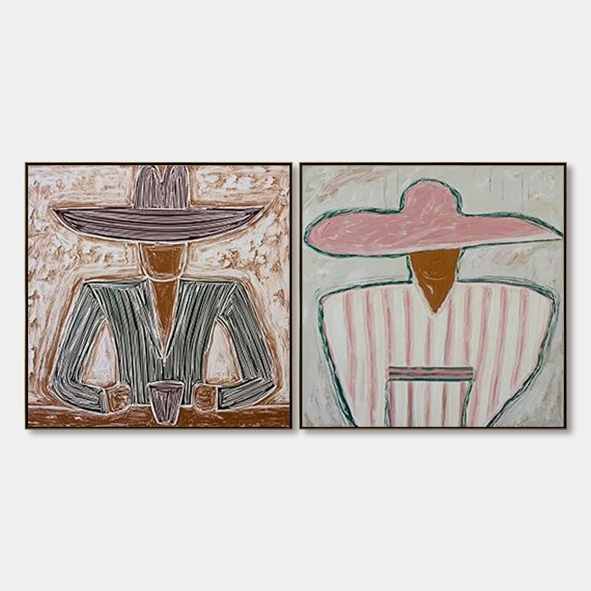 Sombrero Duet – Minimalist Silhouette Impasto Oil Painting, view 1