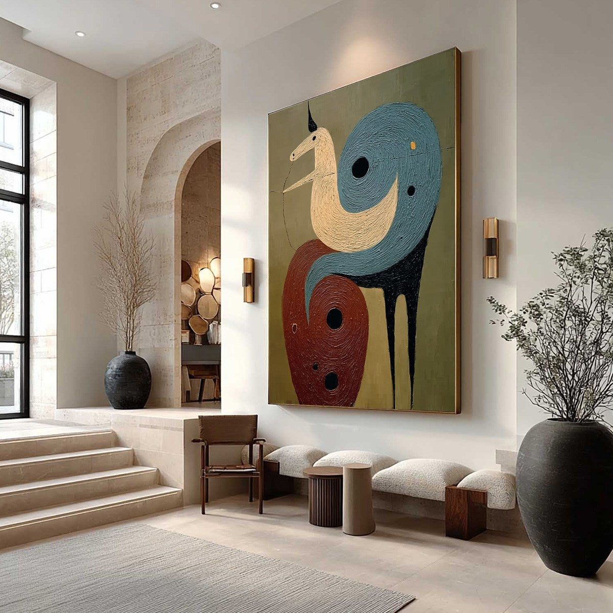 Abstract Tree Impasto Oil Painting – Spiral Guardian