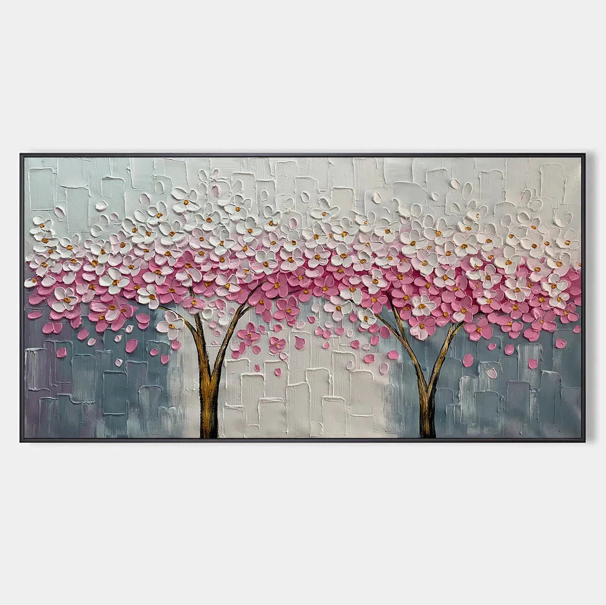Spring Blossom hand-painted white and pink textured blossom tree painting rolled canvas option