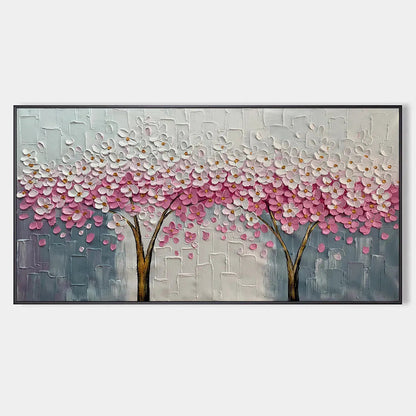 Spring Blossom hand-painted white and pink textured blossom tree painting rolled canvas option