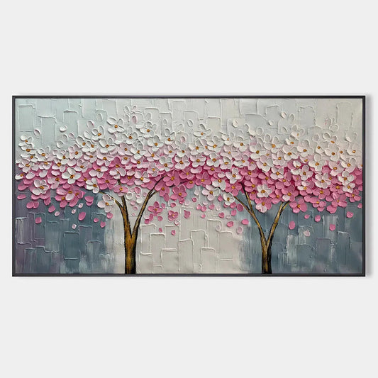 Spring Blossom hand-painted white and pink textured blossom tree painting rolled canvas option