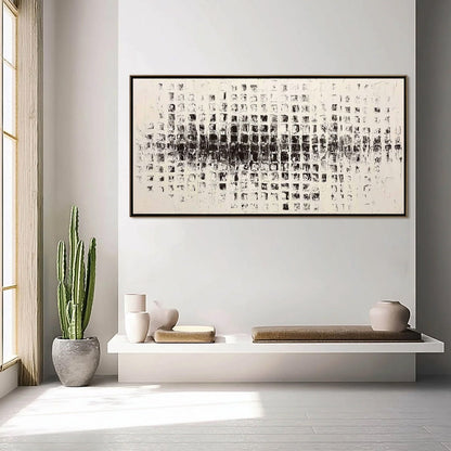 Black and White Wabi-Sabi Abstract Textured Oil Painting – Static Rhythm
