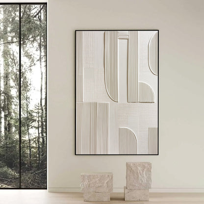 White Wabi-Sabi Geometric Textured Oil Painting – Static Rhythm