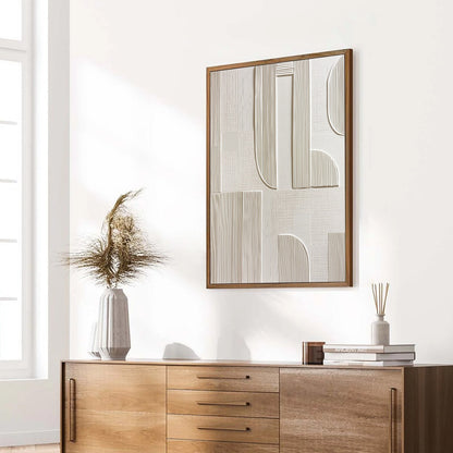 White Wabi-Sabi Geometric Textured Oil Painting – Static Rhythm