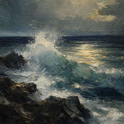 Storm Tide hand-painted soft grey and ocean blue textured ocean wave painting