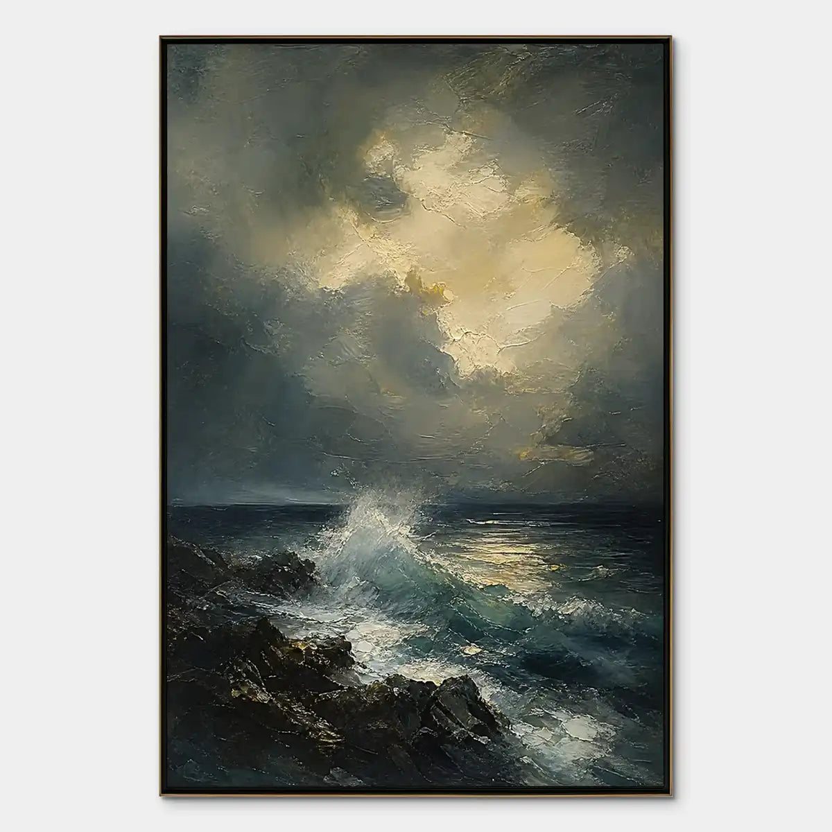 Storm Tide hand-painted soft grey and ocean blue textured ocean wave painting