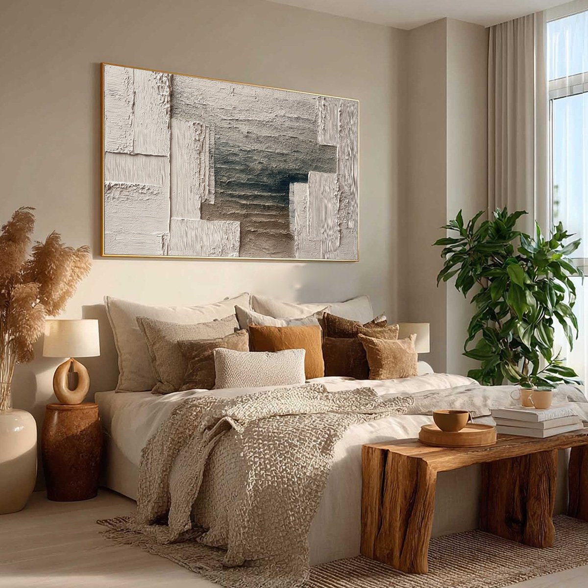 Grey and Beige Wabi-Sabi Anchor Impasto Oil Painting – Strata