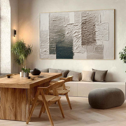 Blue and Beige Wabi-Sabi Landscape Textured Oil Painting – Strata