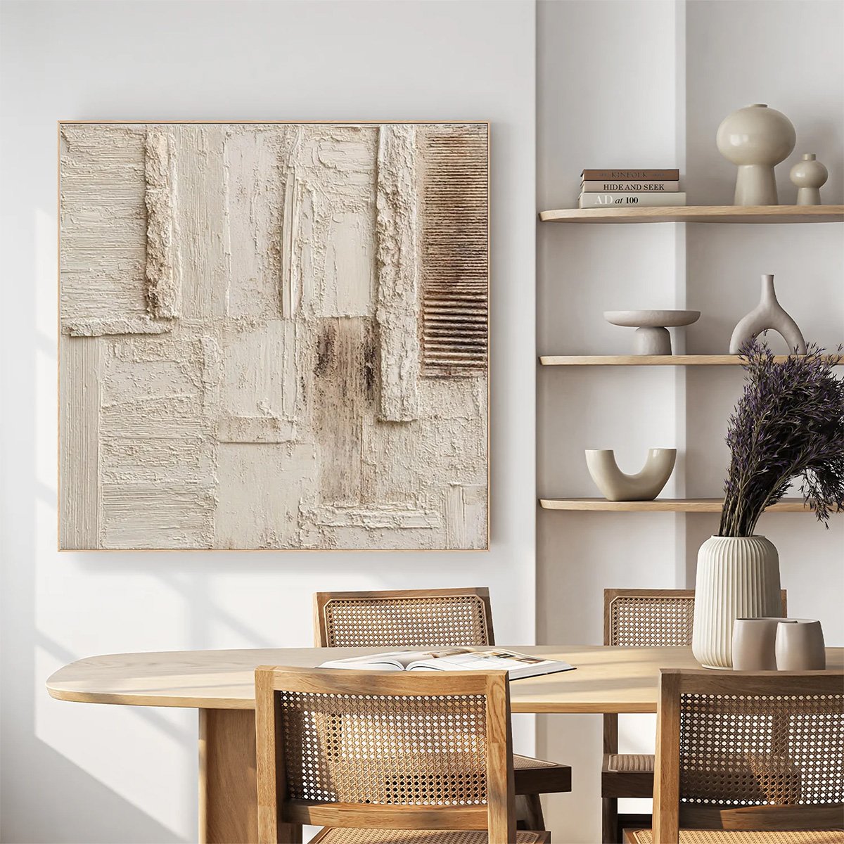 White and Beige Wabi-Sabi Landscape Textured Acrylic Painting – Strata