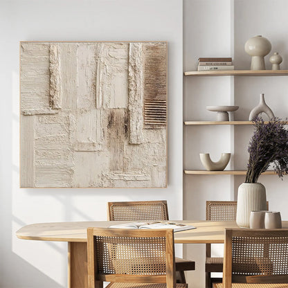 White and Beige Wabi-Sabi Landscape Textured Acrylic Painting – Strata