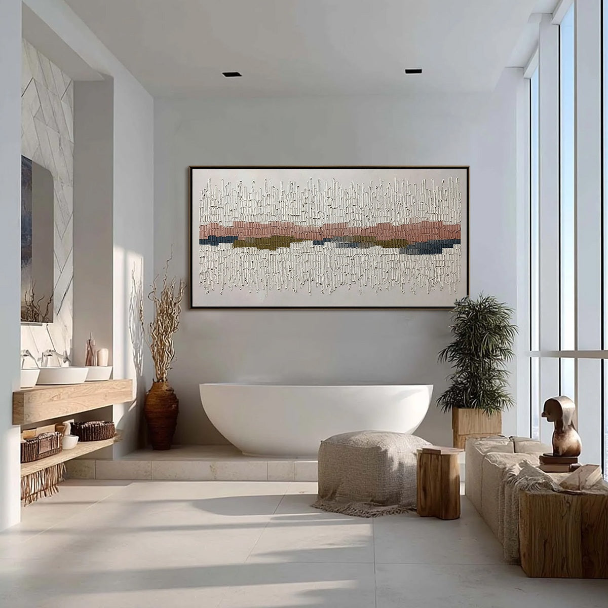 Blue and Olive Wabi-Sabi Rose Textured Oil Painting – Strata