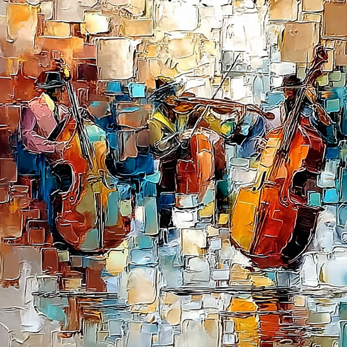 Street Symphony – Figurative Impasto Oil Painting, view 3