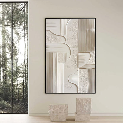White Wabi-Sabi Abstract Textured Oil Painting – Structured Calm