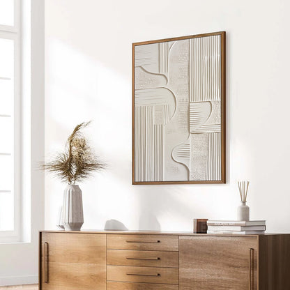 White Wabi-Sabi Abstract Textured Oil Painting – Structured Calm