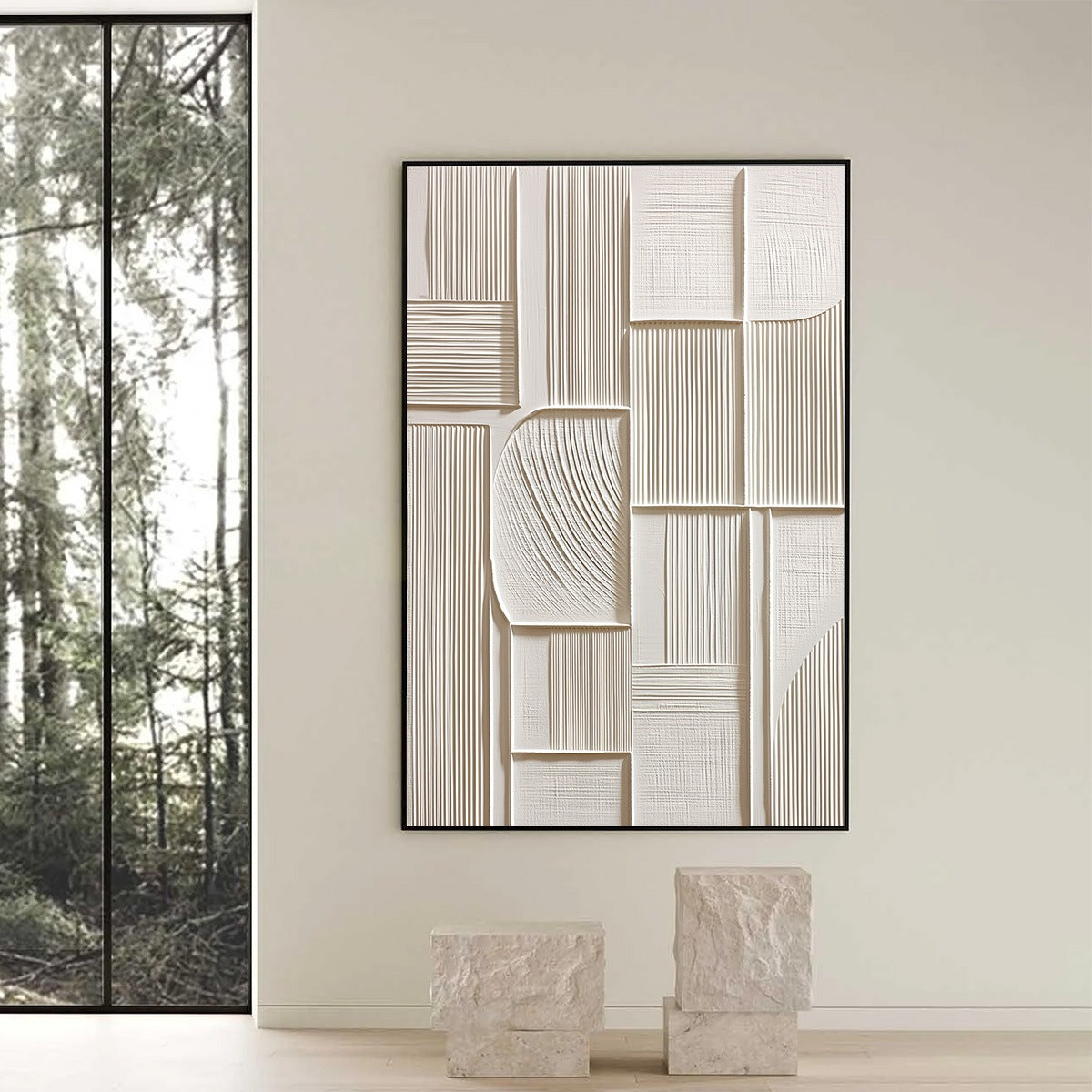 White Wabi-Sabi Architecture Textured Oil Painting – Structured Calm