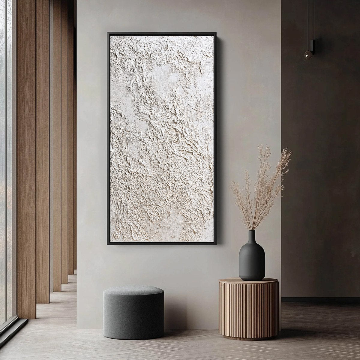 White and Beige Wabi-Sabi Landscape Impasto Oil Painting – Stucco