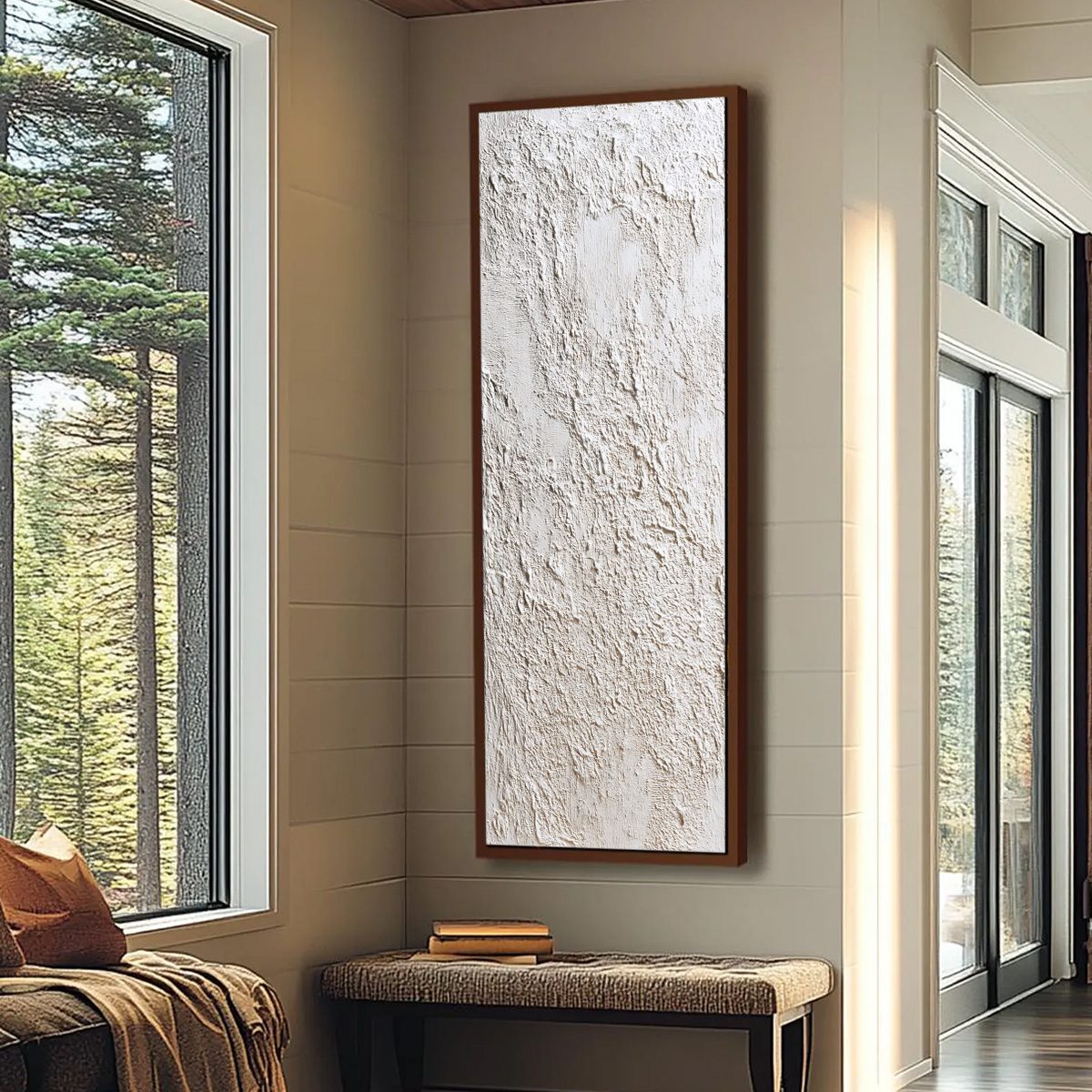 White and Beige Wabi-Sabi Landscape Impasto Oil Painting – Stucco