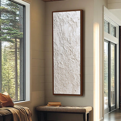 White and Beige Wabi-Sabi Landscape Impasto Oil Painting – Stucco