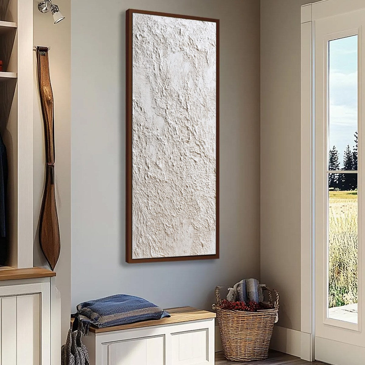 White and Beige Wabi-Sabi Landscape Impasto Oil Painting – Stucco