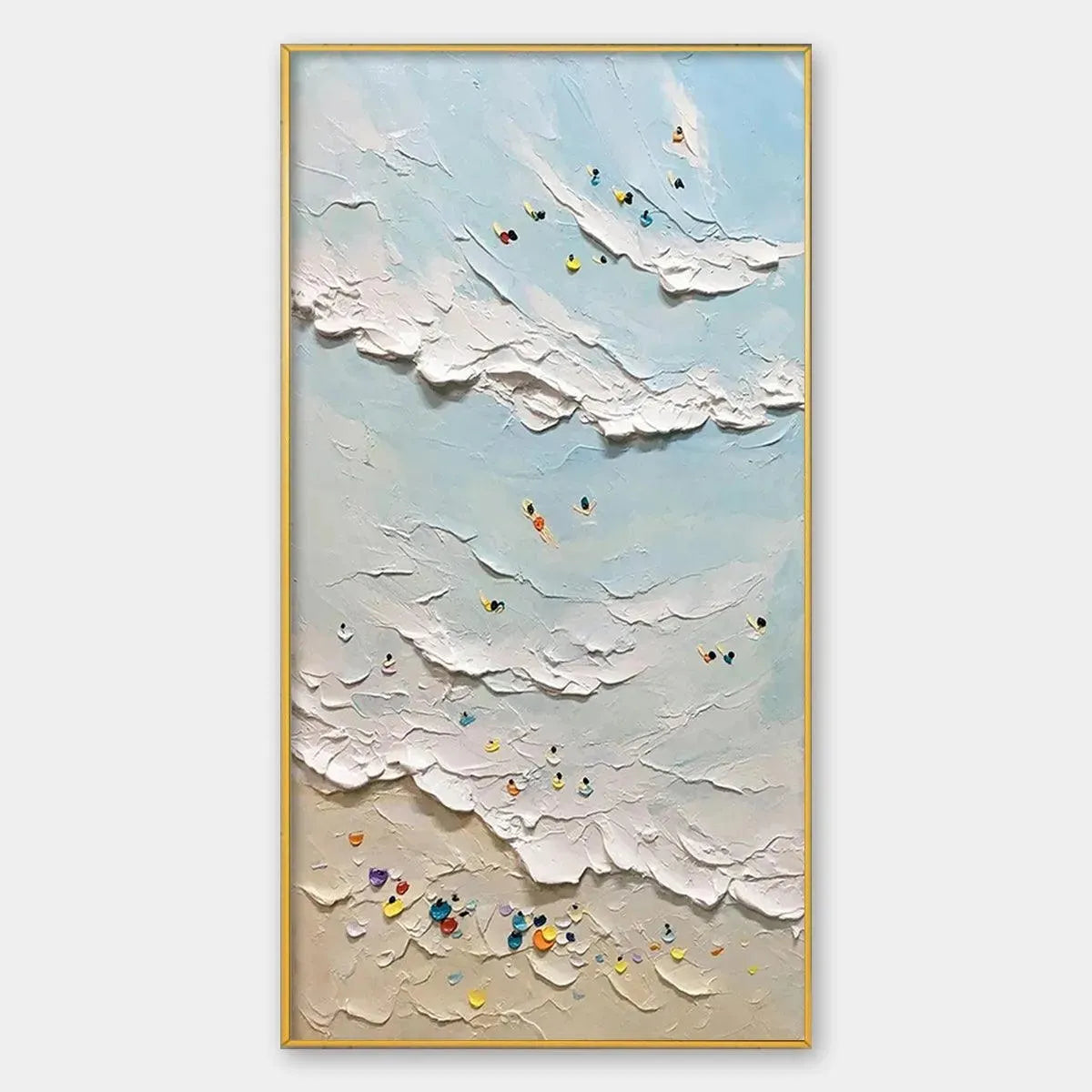 Summer Beach hand-painted ocean blue, ivory and soft neutral tones textured surfer ocean painting rolled canvas option