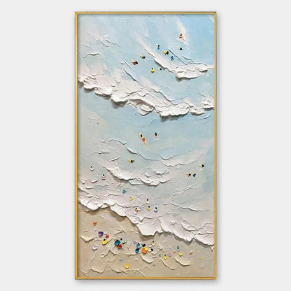 Summer Beach hand-painted ocean blue, ivory and soft neutral tones textured surfer ocean painting rolled canvas option