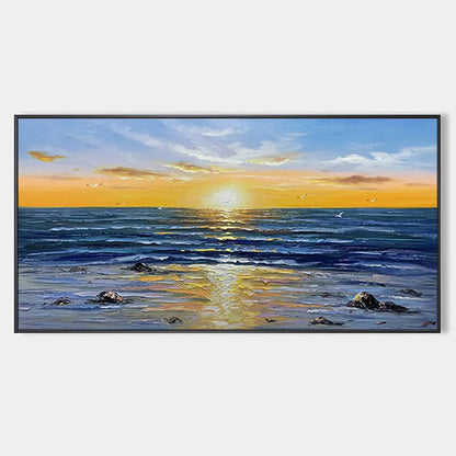 Sunkissed Shores hand-painted yellow and orange textured sunset seascape painting rolled canvas option