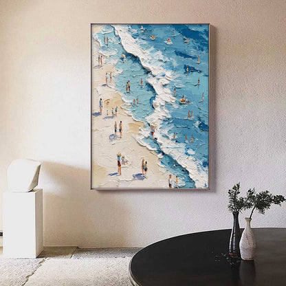 Sunlit Tideline hand-painted sand and ivory textured beach scene painting shown as stretched canvas